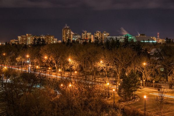 Saskatoon lit up at night