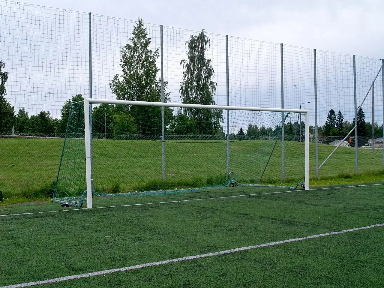 Soccer goal on an artificial turf training field