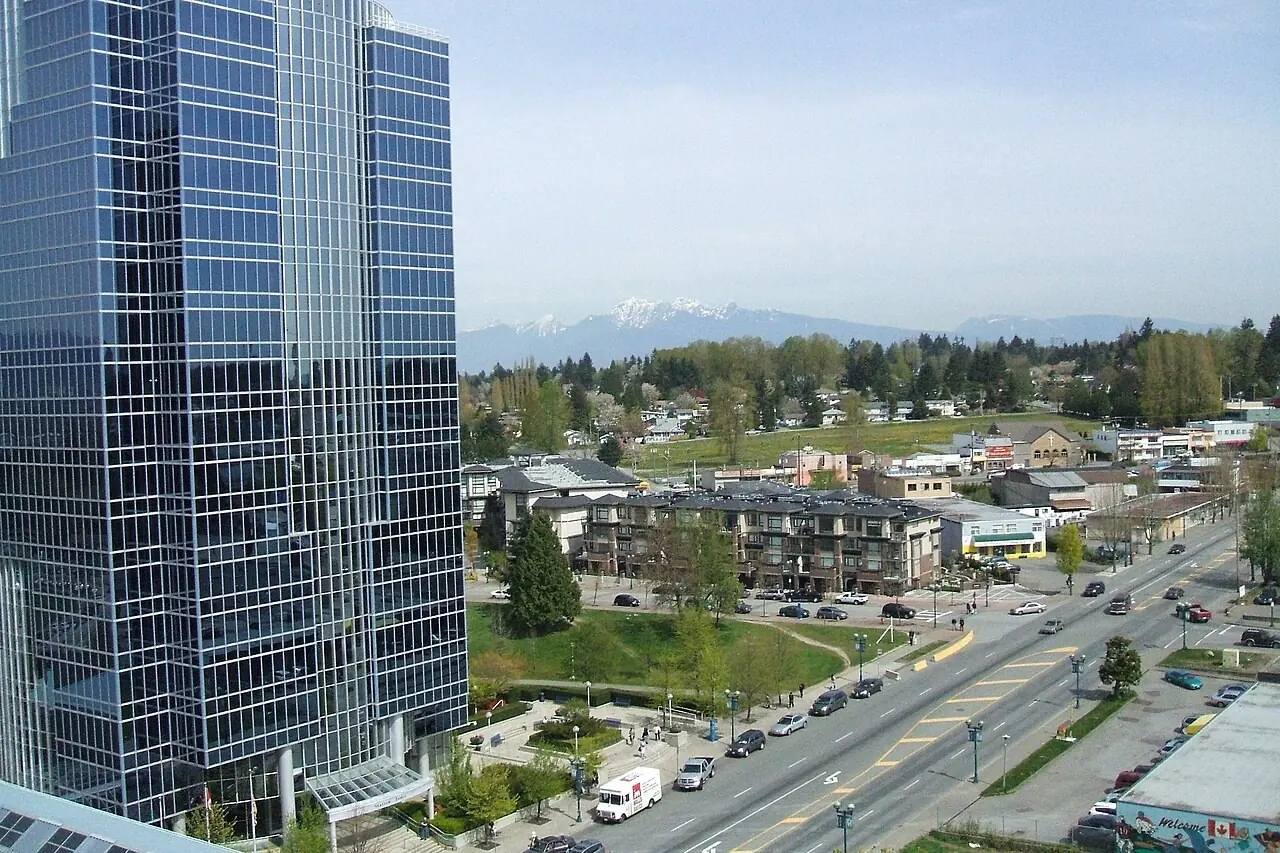 Office tower and street in Surrey City Centre