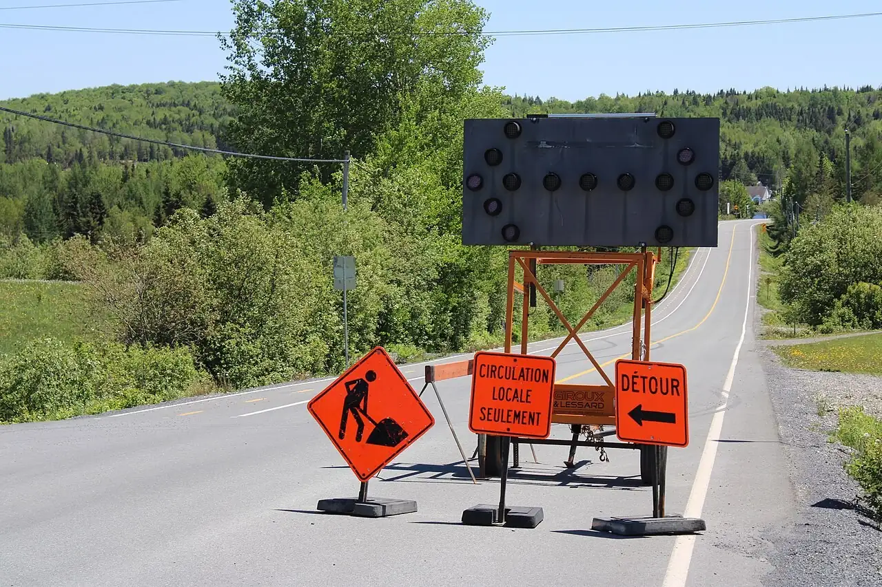 Detour and local traffic only signs on a rural road