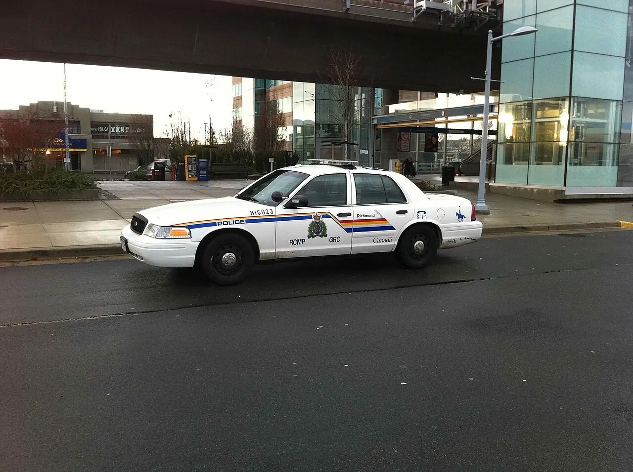 RCMP cruiser parked outside a transit station