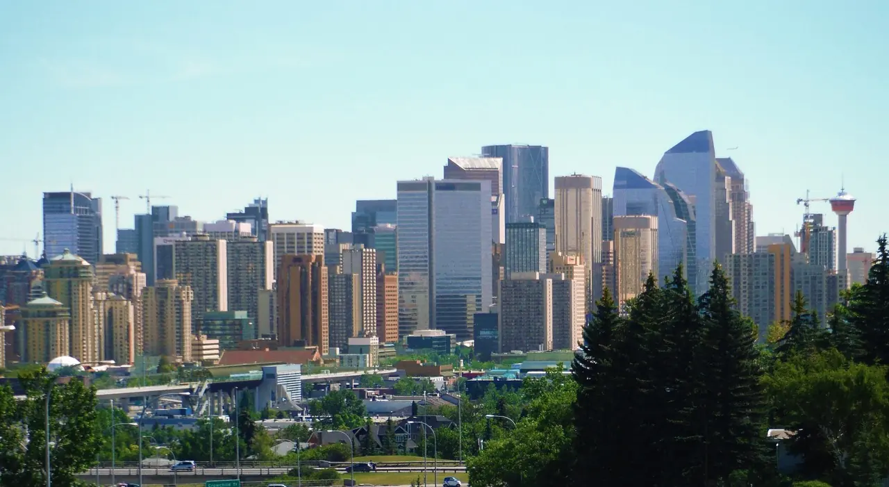 Downtown Calgary skyline with the Calgary Tower on a summer day