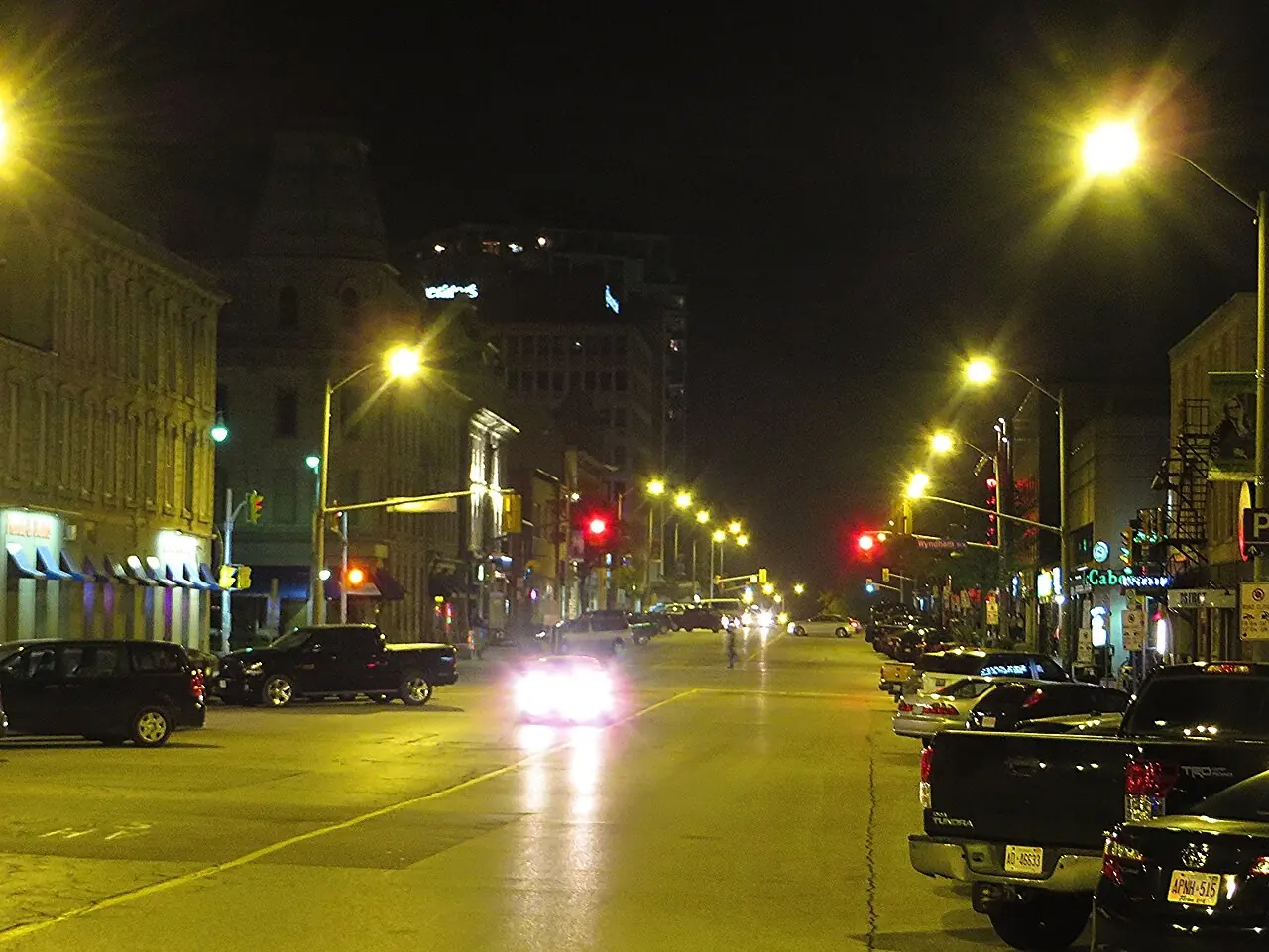 Downtown Guelph street at night