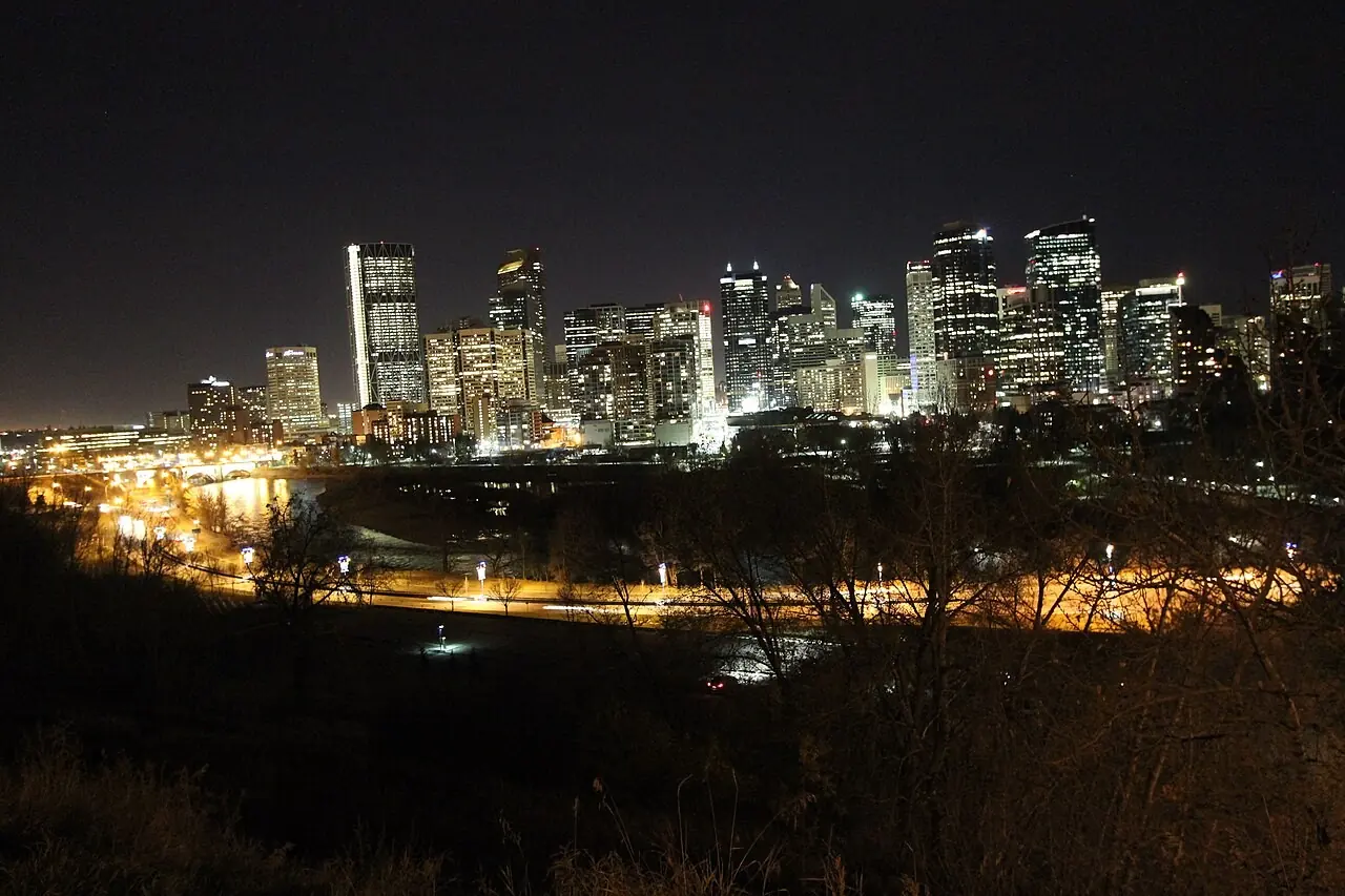 Downtown Calgary skyline at night from Crescent Heights