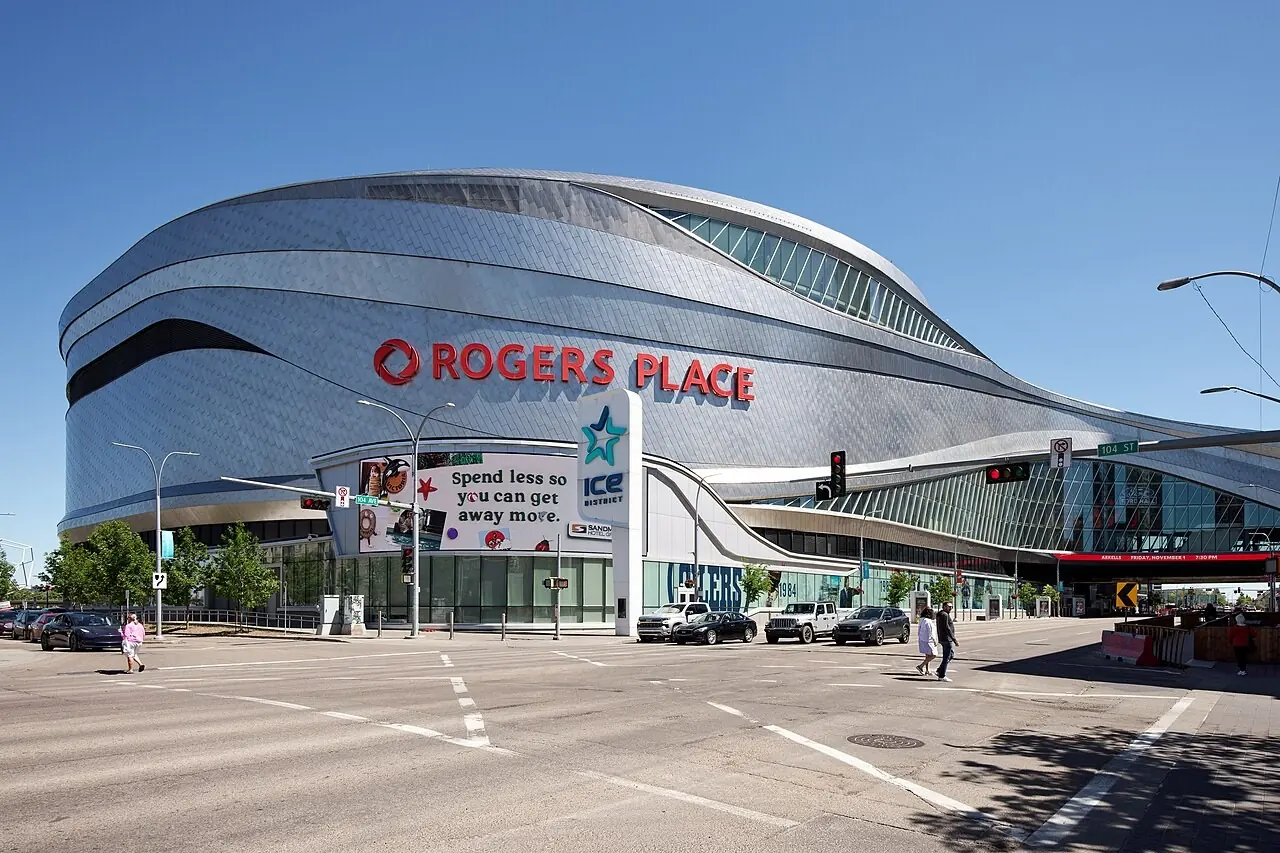 Rogers Place arena on a sunny day in Edmonton