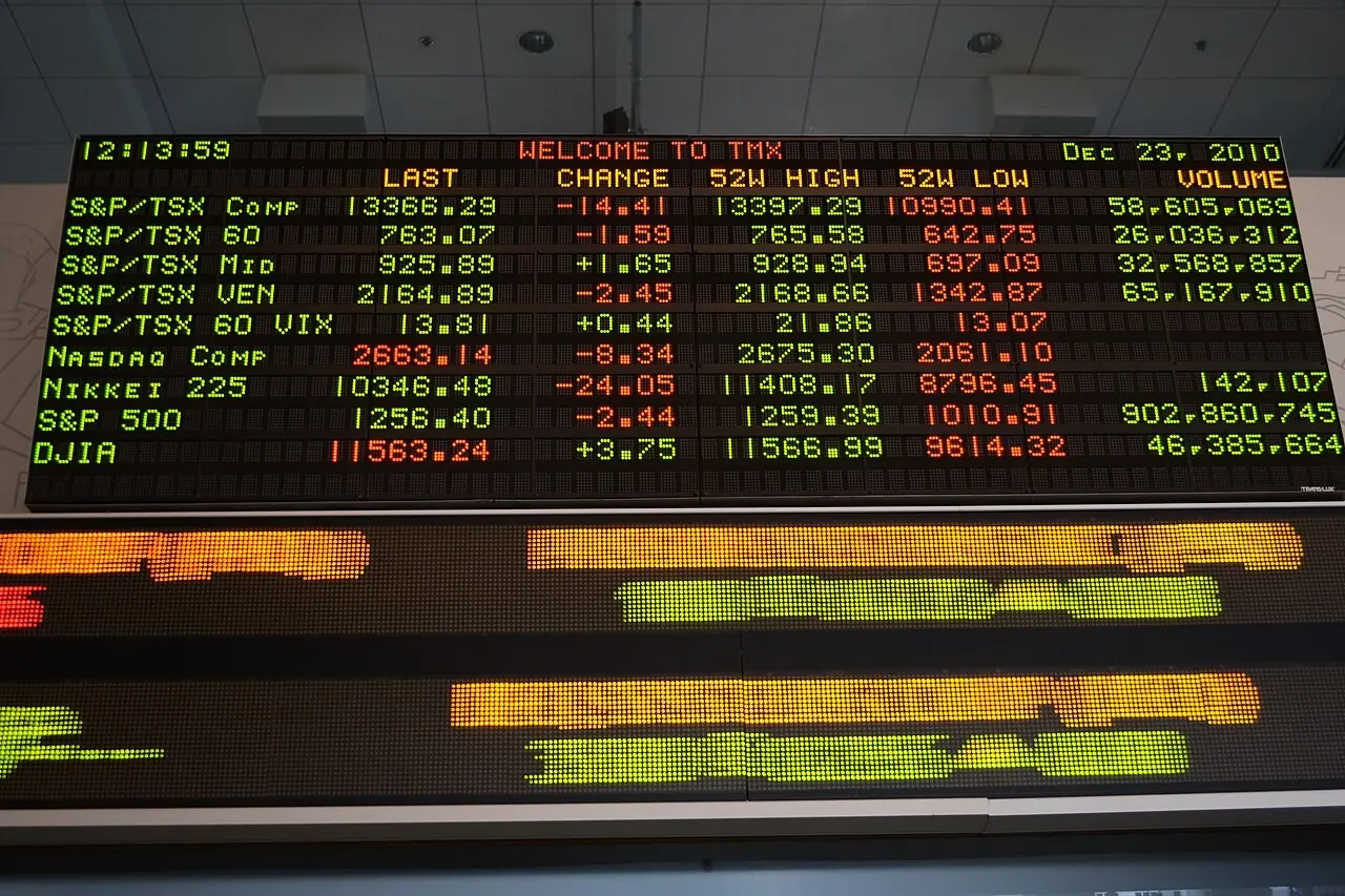 Stock index board at the Toronto Stock Exchange
